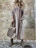 Stylish Women's Long Sleeve Dress with Button Placket and Pockets