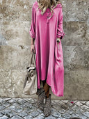 Stylish Women's Long Sleeve Dress with Button Placket and Pockets