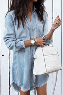 Trendy Women's Denim Shirt Dress with Fringe Detail