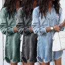 Trendy Women's Denim Shirt Dress with Fringe Detail