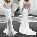 Chic High Slit Evening Gown with Sheer Top and Pearl Accents