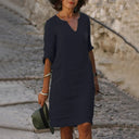 Rona Linen V-Neck Dress with Pockets
