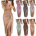 Women's Off-Shoulder Maxi Dress with Stylish Draping
