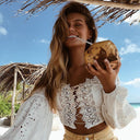 Chic Women's Blouse with Lace Details and Full Sleeves