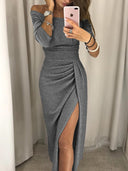 Women's Off-Shoulder Maxi Dress with Stylish Draping