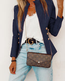 Chic Blazer Jacket with Gold Buttons and High Collar
