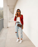 Chic Blazer Jacket with Gold Buttons and High Collar