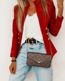 Chic Blazer Jacket with Gold Buttons and High Collar