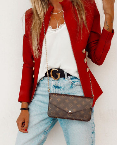 Chic Blazer Jacket with Gold Buttons and High Collar