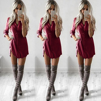 Chic Women's Shirt Dress with Stylish Side Slits