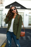 Women's Structured Blazer Jacket with Bold Button Accents