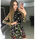 Floral Print Dress with Sheer Sleeves and Waist Belt