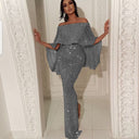 Off-Shoulder Evening Dress with Glittering Fabric for Women