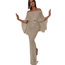 Off-Shoulder Evening Dress with Glittering Fabric for Women