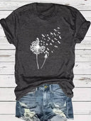 Dandelion Print Round Neck T-Shirt