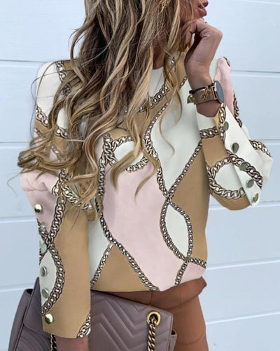 Chic Blouse with Chain Design & Button Accents