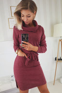 Chic Women's Wrap Dress with Pockets & Stylish Roll Neck
