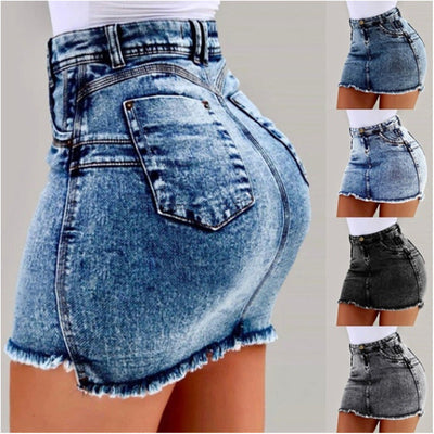 Stylish Women's Denim Mini Skirt with Frayed Hem