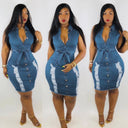 Stylish Women's Denim Dress with Belted Waist