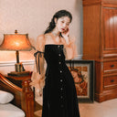 Chic Women's Dress with Puff Sleeves & Button Detail