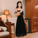 Chic Women's Dress with Puff Sleeves & Button Detail