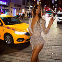 Glitter Mini Dress with Fringes & V-Neck for Women