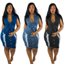 Stylish Women's Denim Dress with Belted Waist