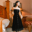 Chic Women's Dress with Puff Sleeves & Button Detail