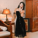 Chic Women's Dress with Puff Sleeves & Button Detail