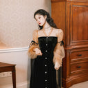 Chic Women's Dress with Puff Sleeves & Button Detail