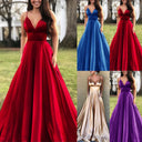 Chic Women's A-Line Evening Dress with Deep V-Neck Design