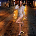 Glitter Mini Dress with Fringes & V-Neck for Women