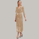 Velvet Midi Wrap Dress with Statement Puff Sleeves