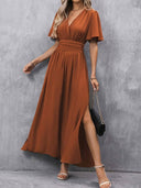 Ruffled Collar Dress with Pleated Waist