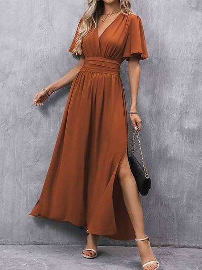 Ruffled Collar Dress with Pleated Waist