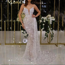 Stunning Evening Dress with Sequined Detail and Sheer Overlay