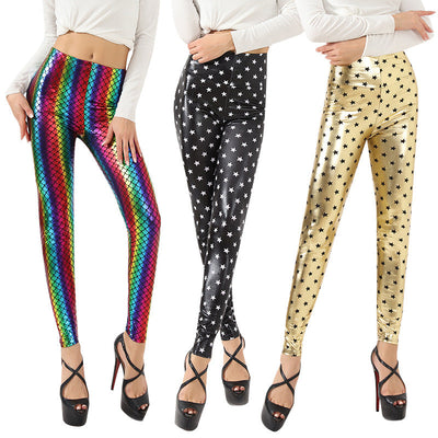 Star Patterned Shiny Leggings for Women