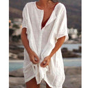 Linen Beach Dress for Women with Button Placket and Side Slits