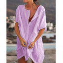 Linen Beach Dress for Women with Button Placket and Side Slits