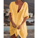 Linen Beach Dress for Women with Button Placket and Side Slits
