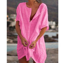 Linen Beach Dress for Women with Button Placket and Side Slits