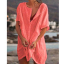 Linen Beach Dress for Women with Button Placket and Side Slits