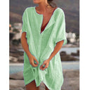 Linen Beach Dress for Women with Button Placket and Side Slits