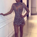 Glamorous Sequin Mini Dress with High Neck and Sheer Sleeves