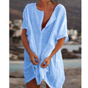 Linen Beach Dress for Women with Button Placket and Side Slits
