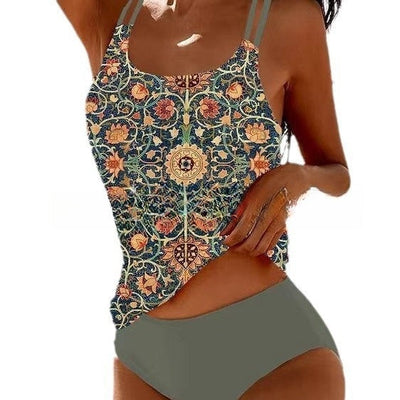 Retro High-Cut Beach Print Bikini