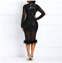 Feather-Embellished Ladies' Fitted Dress