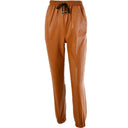 Chic Faux Leather Jogging Trousers with Elastic Waist and Pockets