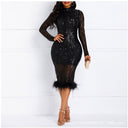 Feather-Embellished Ladies' Fitted Dress