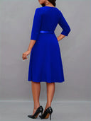 Asymmetrical Neck Belt 3/4 Sleeve Dress - Year-Round Style
